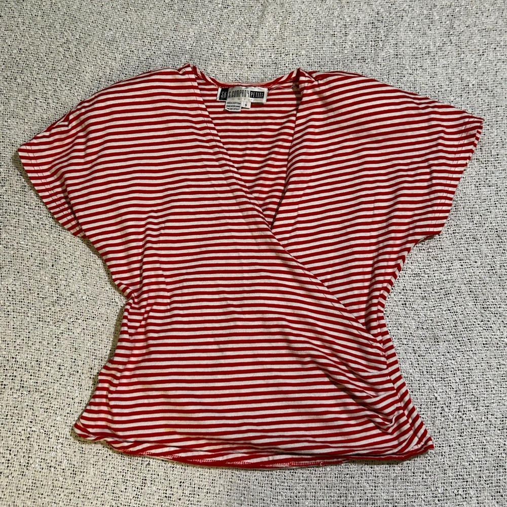 Vintage 90's SK & Company Petite 100% Cotton Red & White Striped Top Size S